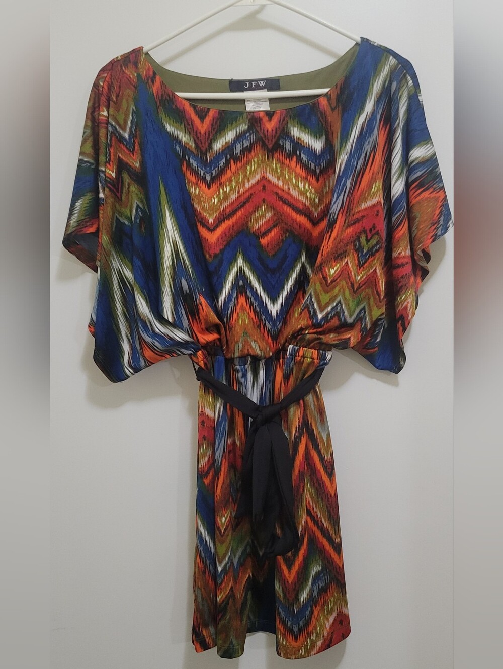 Printed Midi Dress in Orange & Blue